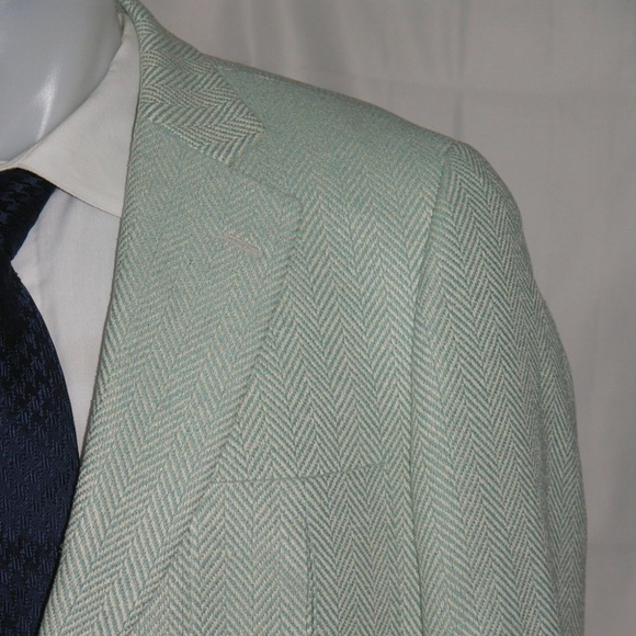 Paul Stuart 100% Silk Pale Green Herringbone Two Button Blazer 42L NWT - Picture 1 of 10